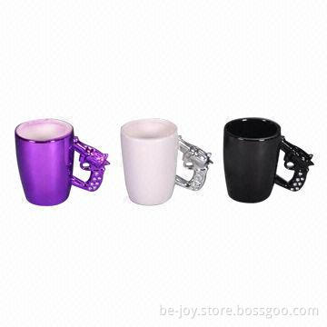 11oz Electroplated porcelain cup with gun handle, in various colors, OEM orders are welcome